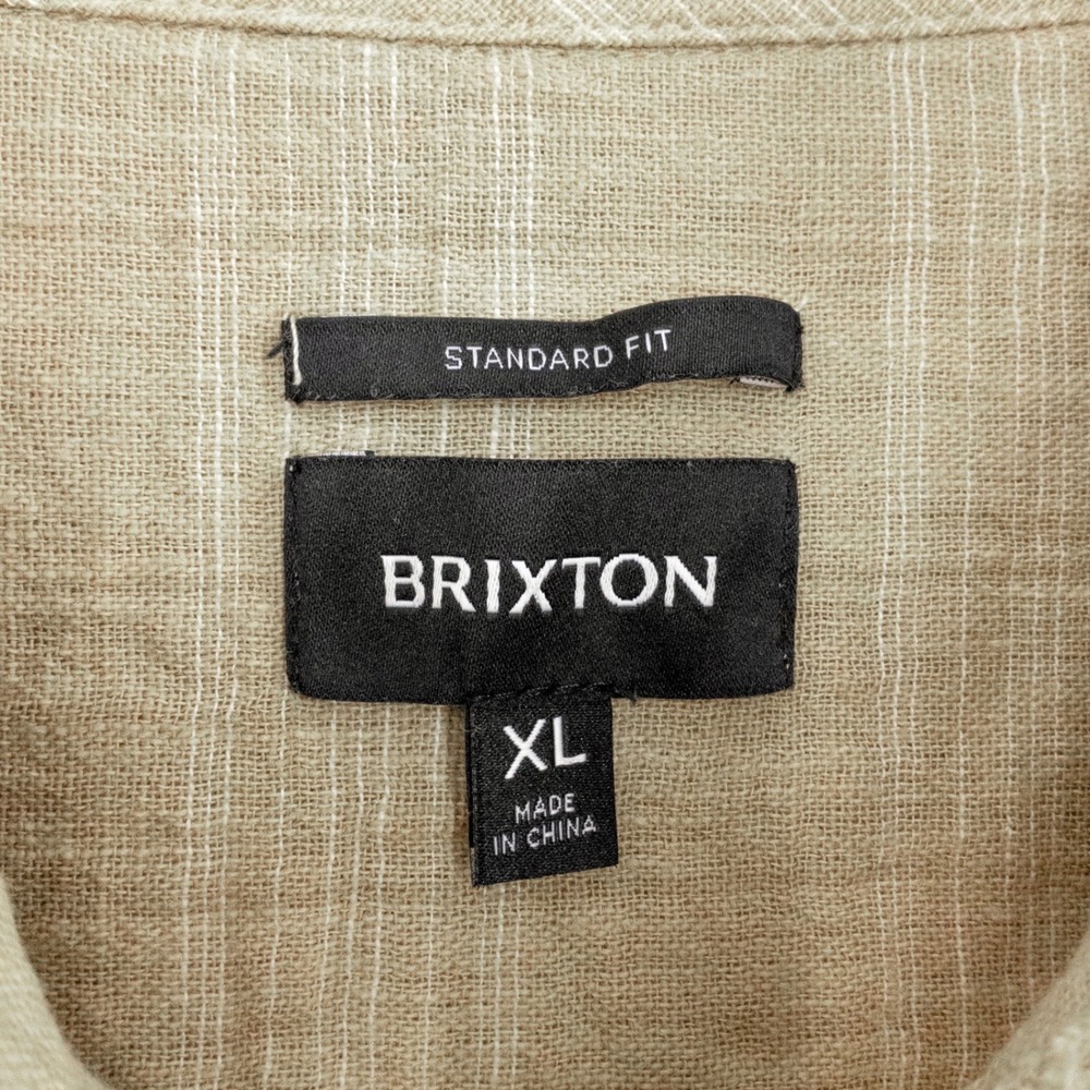 Brixton Men's XL Memphis Larkstone Linen Blend Plaid Button Shirt Tan SS - Picture 4 of 7